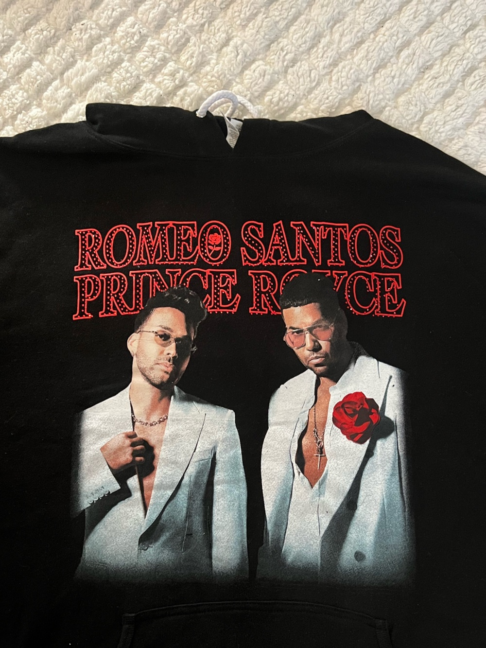 Romeo Santos Prince Royce Tour Hoodie | Black with Red Blingy Rhinestones